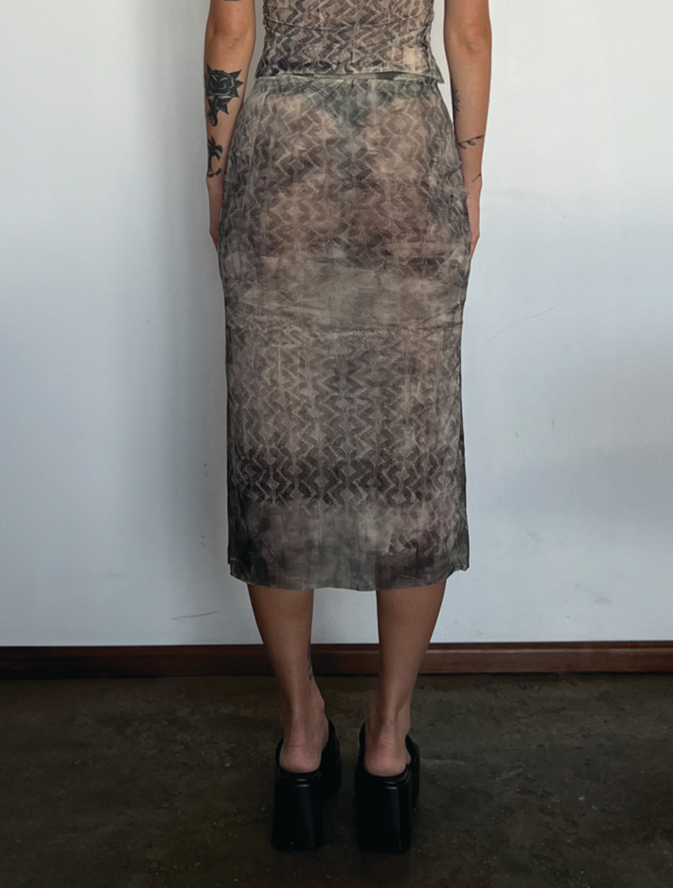 HANDPRINTED LACE KNIT JERSEY SKIRT