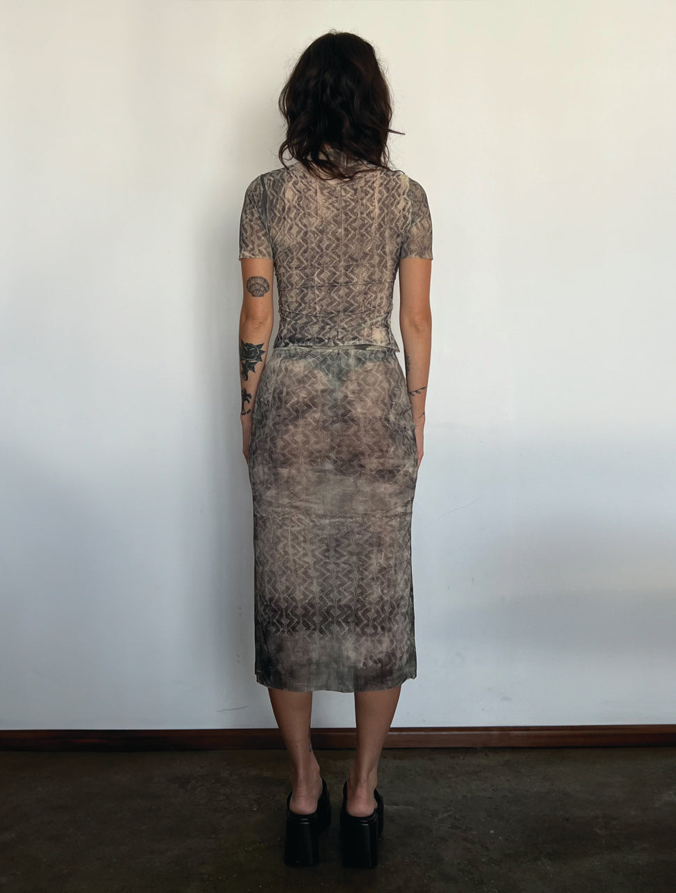 HANDPRINTED LACE KNIT JERSEY SKIRT