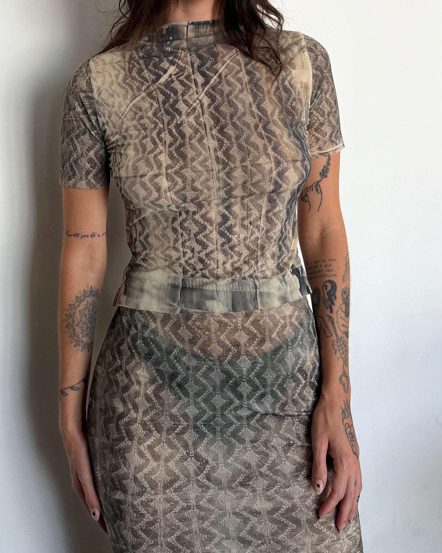 HANDPRINTED LACE KNIT JERSEY TOP