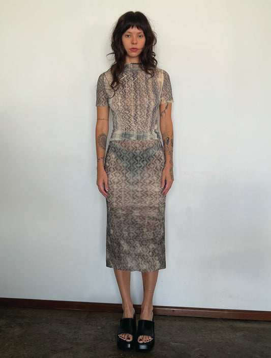 HANDPRINTED LACE KNIT JERSEY TOP