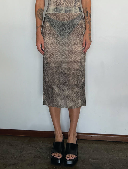 HANDPRINTED LACE KNIT JERSEY SKIRT