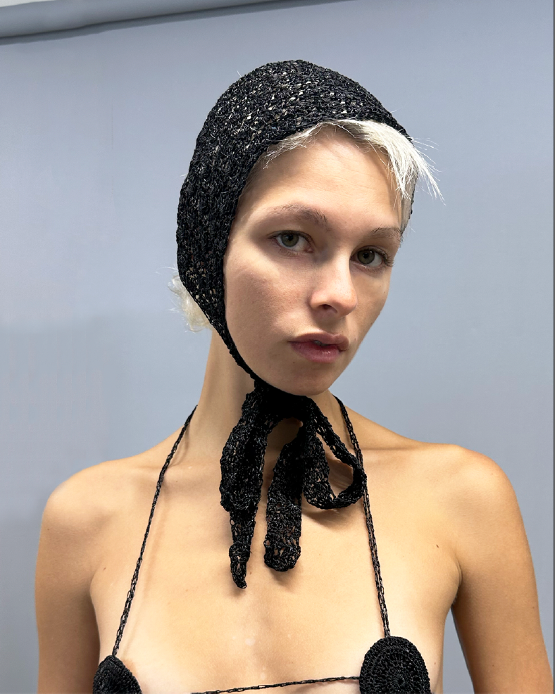 Fitted lace crochet bonnet